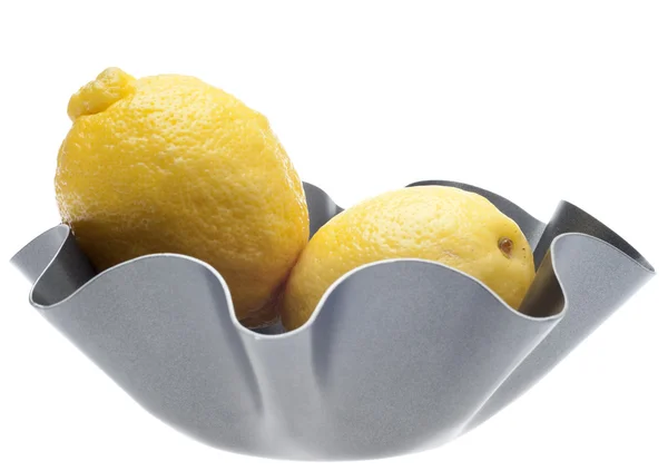 Lemons in a Modern Metal Bowl — Stock Photo, Image