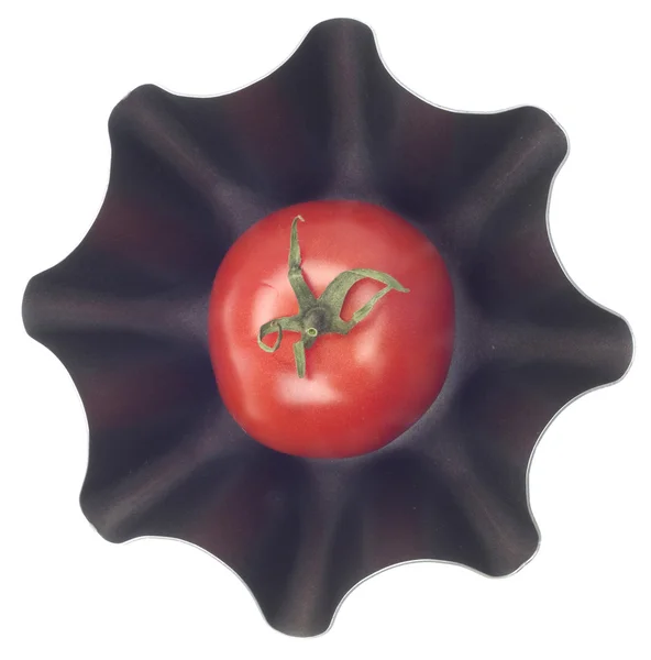 Tomato in a Modern Metal Bowl — Stock Photo, Image