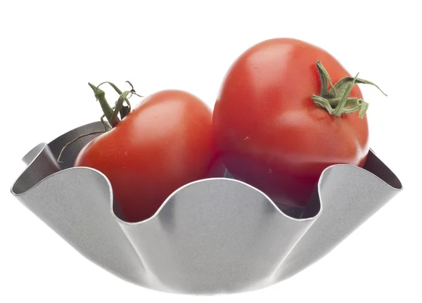 Tomato in a Modern Metal Bowl — Stock Photo, Image
