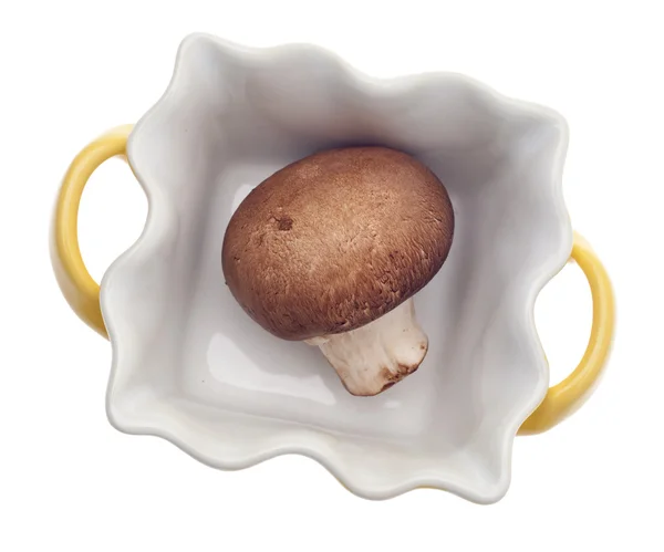 Pilz in einem gelben Kochtopf — Stockfoto