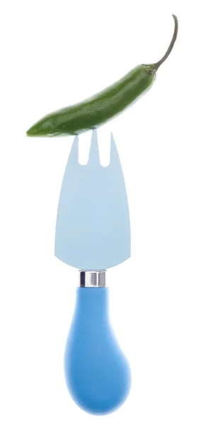 Serrano πιπέρι στο μπλε πιρούνι — Φωτογραφία Αρχείου