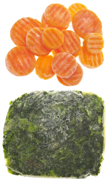 Bevroren spinazie en wortelen — Stockfoto