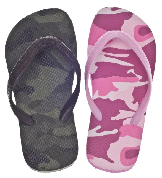 Maskuline und feminine Camouflage Flip-Flop-Sandalen — Stockfoto