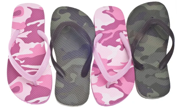 Masculine and Feminine Camouflage Flip Flop Sandals — Stock Photo, Image