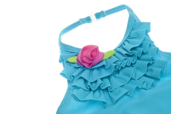 Kék nyári fürdőruha, rózsaszín rózsa — Stock Fotó