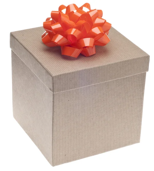 Closed Brown Paper Recycled Gift Box with Bow — Stock Photo, Image