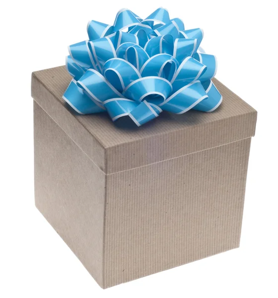 Closed Brown Paper Recycled Gift Box with Bow — Stock Photo, Image