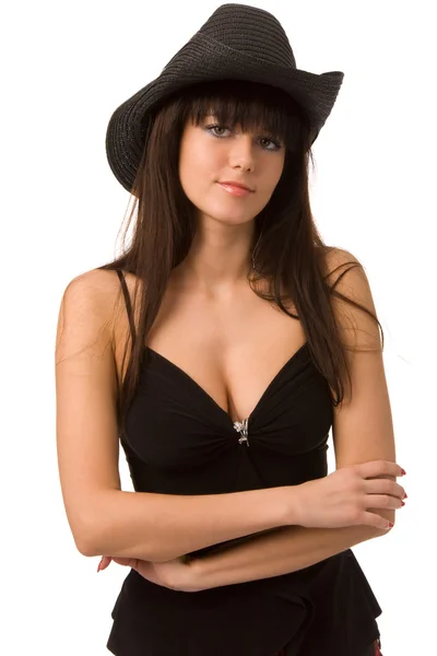戴黑帽的女人 — 图库照片