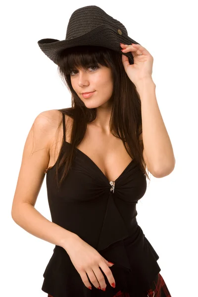 Mulher de chapéu preto — Fotografia de Stock