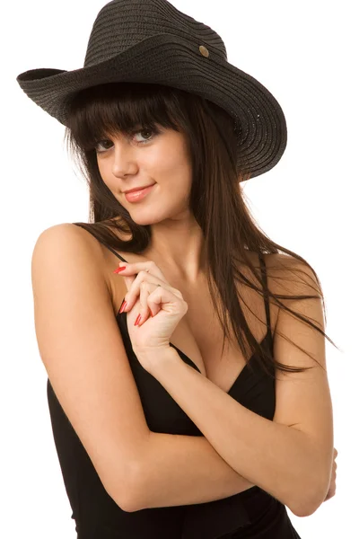 Vrouw met zwarte hoed — Stockfoto