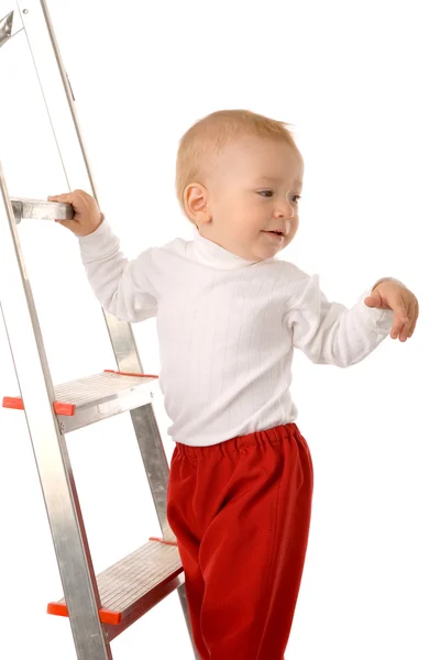 Chlapec na krok žebřík — Stock fotografie