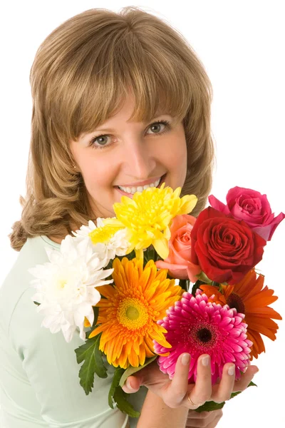 Vrouw met bloemen — Stockfoto