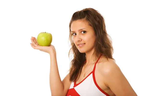 Vrouw met groene appel — Stockfoto