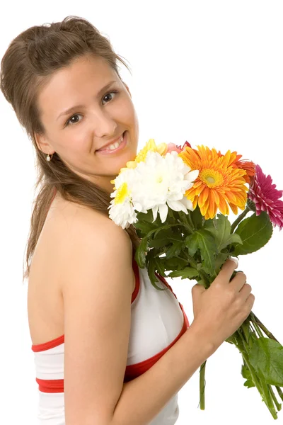Vrouw met bloemen — Stockfoto