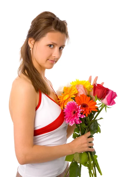 Frau mit Blumen — Stockfoto