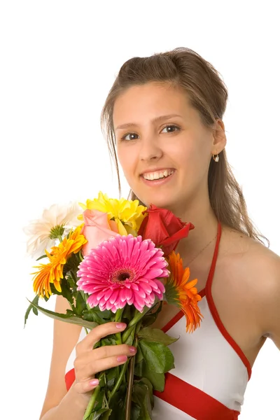 Kobieta z kwiatami — Zdjęcie stockowe