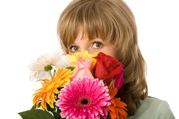Žena s květinami — Stock fotografie