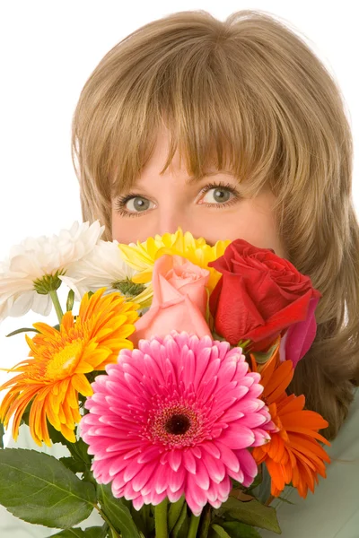 Жінка з квітами — стокове фото