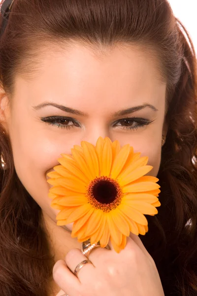 Kobieta z kwiatem — Zdjęcie stockowe
