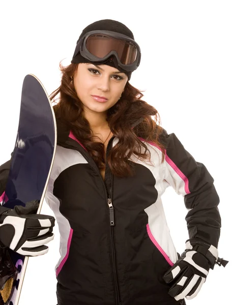 Kvinna med snowboard — Stockfoto