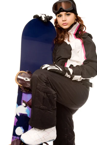 Snowboard kadınla — Stok fotoğraf