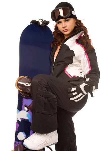 Donna con snowboard — Foto Stock