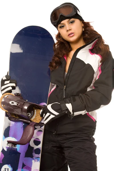 Mulher com Snowboard — Fotografia de Stock