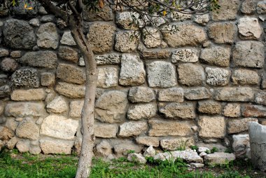 doğal arka planla antik duvar taş