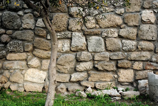Přírodní Pozadí Starověké Zdi Kamene — Stock fotografie