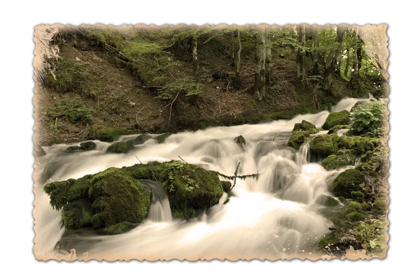 Vintage photo of forest waterfall. Saved with clipping path. — Stock Photo, Image