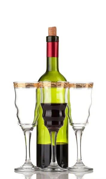 Botella de vino y vino — Foto de Stock