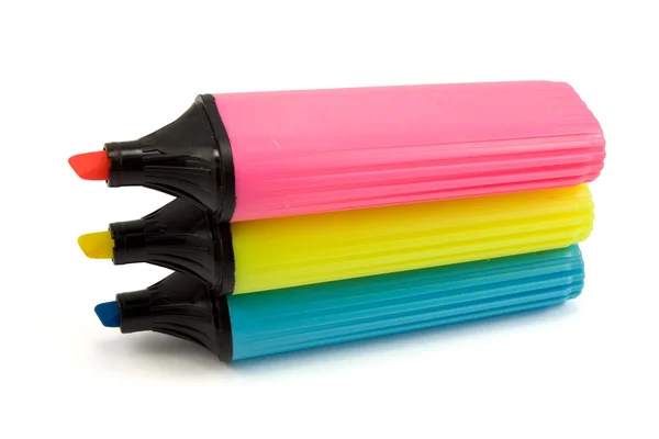 Üç renkli fosforlu kalem kalemler — Stok fotoğraf