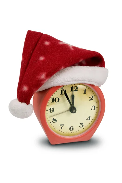 Clock in the hat of Santa — Stock Photo, Image