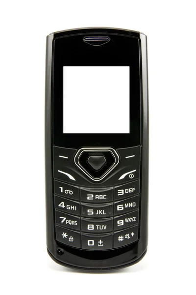 Черный Мобильный Телефон Яркий Экран Белом Фоне — стоковое фото