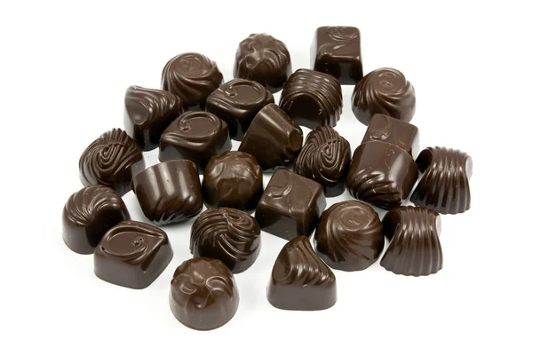 Bombones Chocolate Surtidos Oscuros Sobre Fondo Blanco —  Fotos de Stock