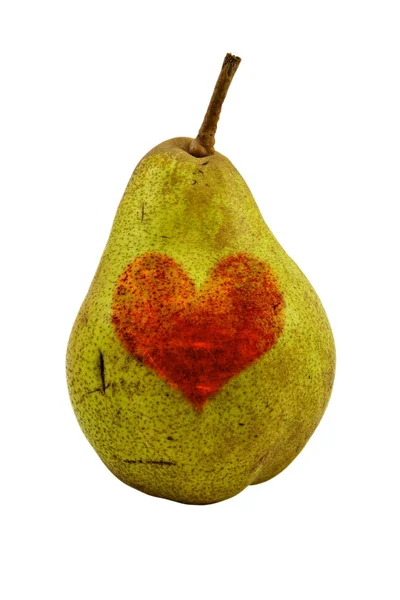 Gröna päron med ett rött hjärta form — Stockfoto