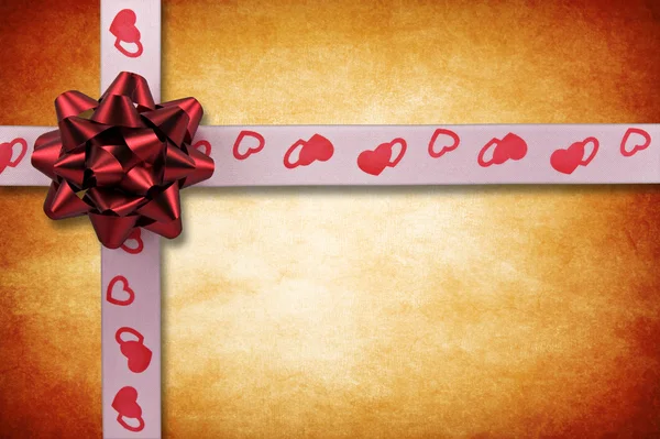 Valentine Day Card Ribbon Bow Grunge Background — Stock Photo, Image