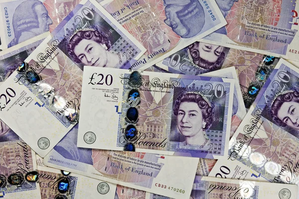 Lot Twenty Pounds Banknotes England — ストック写真