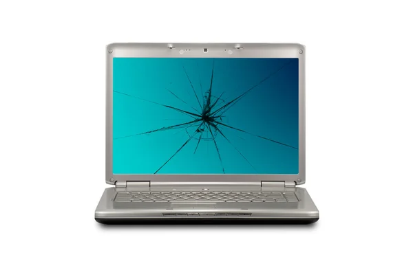 Computer with damaged screen — Stock Photo, Image