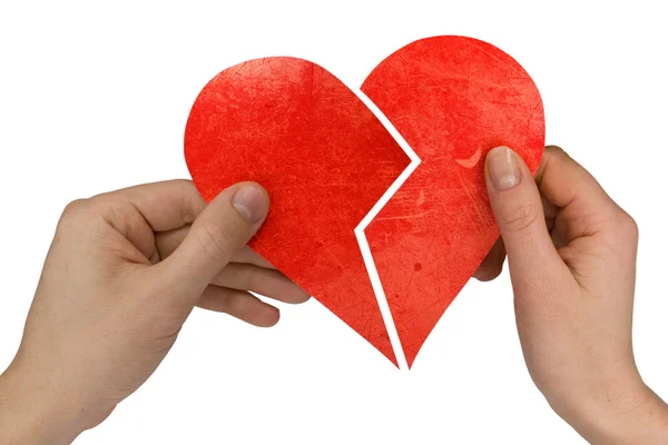 Male and female holding broken heart — Stock Photo, Image