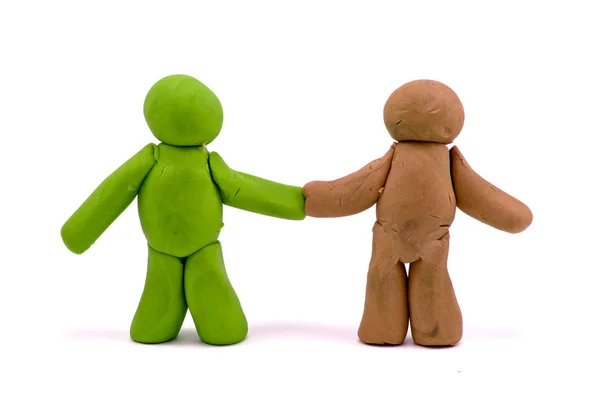 Two Friends Made Plasticine White Background — Stock Photo, Image