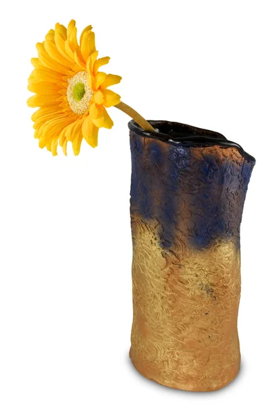 Vaas met gele gerbera bloem — Stockfoto