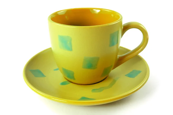 Grüne Tasse Mit Teller Auf Weißem Hintergrund — Stockfoto