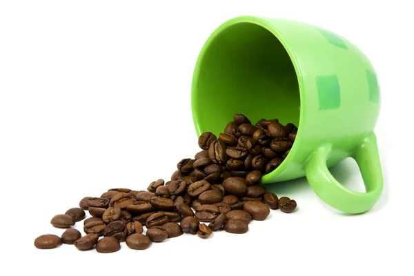 Green Cup Coffee Beans White Background — Stok Foto