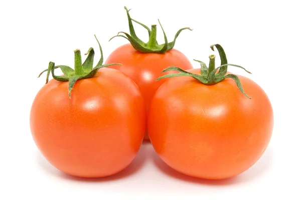 Tre Röda Tomater Isolerad Vit Bakgrund — Stockfoto