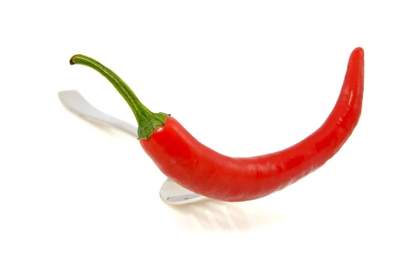 Gaffel med röd chilipeppar — Stockfoto