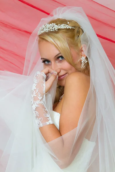 Bruden håller slöja — Stockfoto