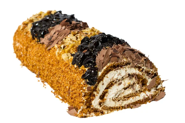Brötchen Mit Nüssen Und Schokoladenstückchen Isoliert Auf Weißem Hintergrund — Stockfoto