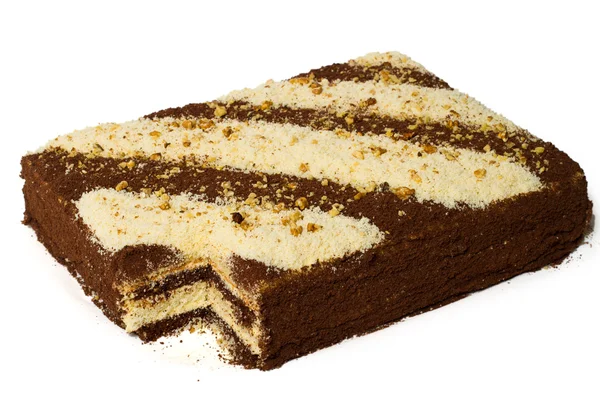 Piškotový dort s čokoládou a ořechy. — Stock fotografie
