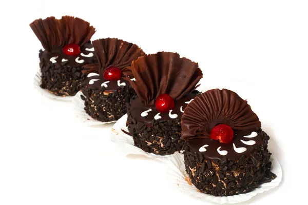 Four Cake Nuts Decorated Cherry Isolated White Background — Stock Photo, Image